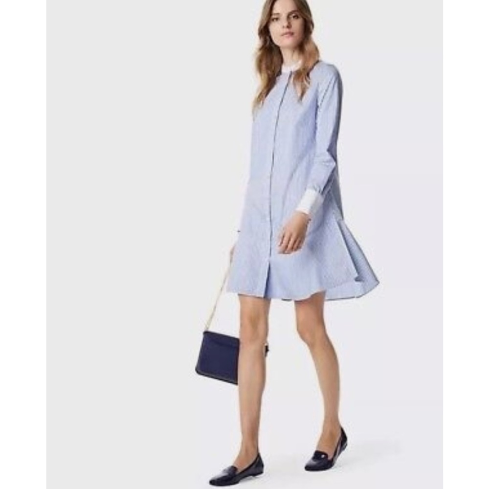 Tory Burch Cora Cotton ShirtDress Tunic
Blue White Stripe Pinstripe Size 2